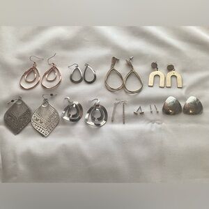 11 Pairs Gold &silver-Tone Post, Hoop and Dangle Earrings